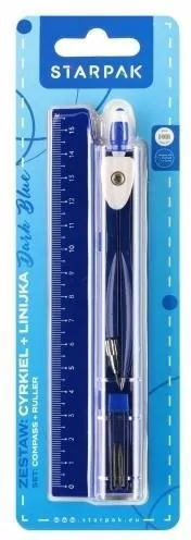 Cyrkiel metalowy + linijka 15cm navy blue - tantis.pl