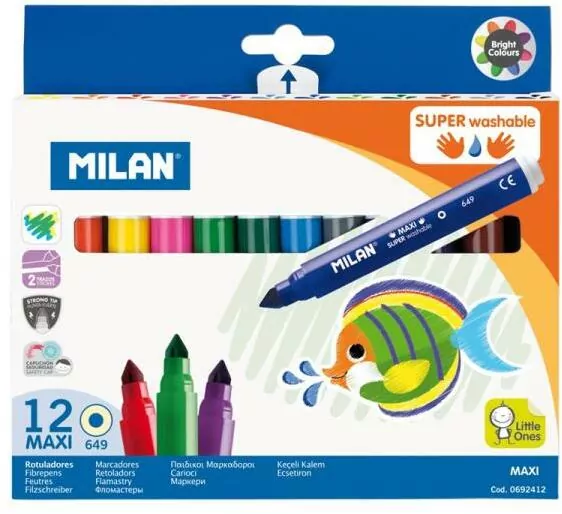 Flamastry maxi Super Washable 12 kolorów MILAN - tantis.pl