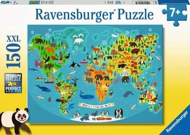 Puzzle 150 Mapa świata dzikich zwierząt XXL - tantis.pl