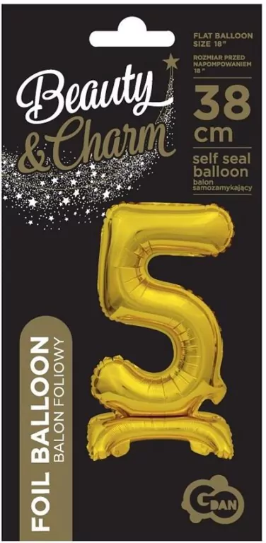 Balon foliowy B&C Cyfra stojaca "5" złota 38cm - tantis.pl