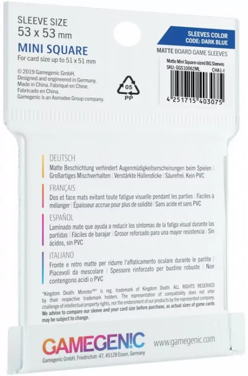 Gamegenic: Matte Mini Square-Sized Sleeves 53x53mm - tantis.pl