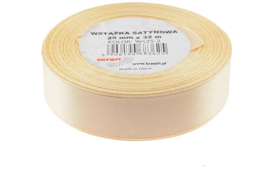 Wstążka satynowa 25mmx32m. Ecru - tantis.pl