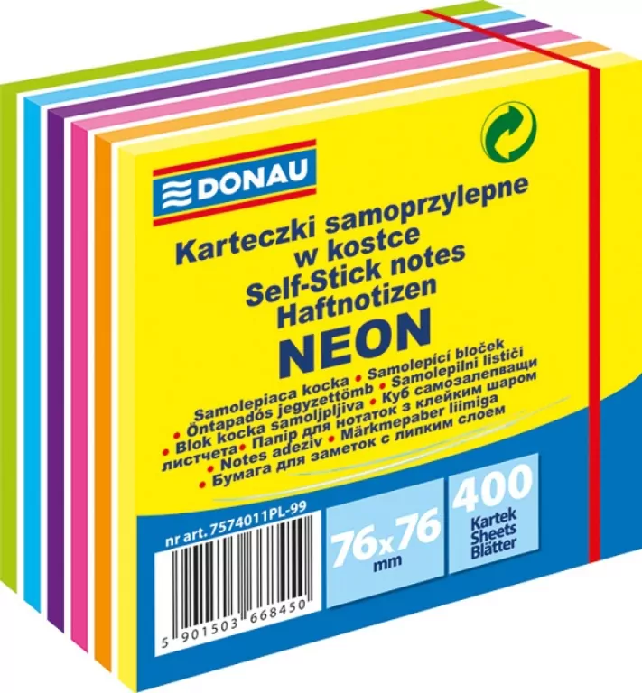 Karteczki samoprzylepne DONAU 76x76mm neonowe 400 kart. - tantis.pl