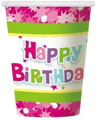 Kubeczki papierowe Happy Birthday róż 270ml 6szt - tantis.pl