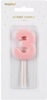 Świeczka urodzinowa cyfra 3 jasno różowa 5,5cm - tantis.pl