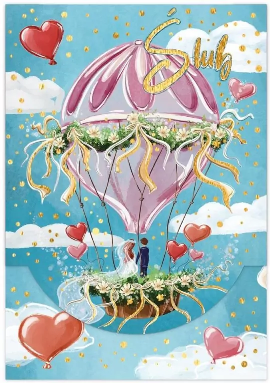 Karnet B6 ślub balon ślubny pionowy z kieszonką - tantis.pl