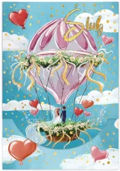 Karnet B6 ślub balon ślubny pionowy z kieszonką