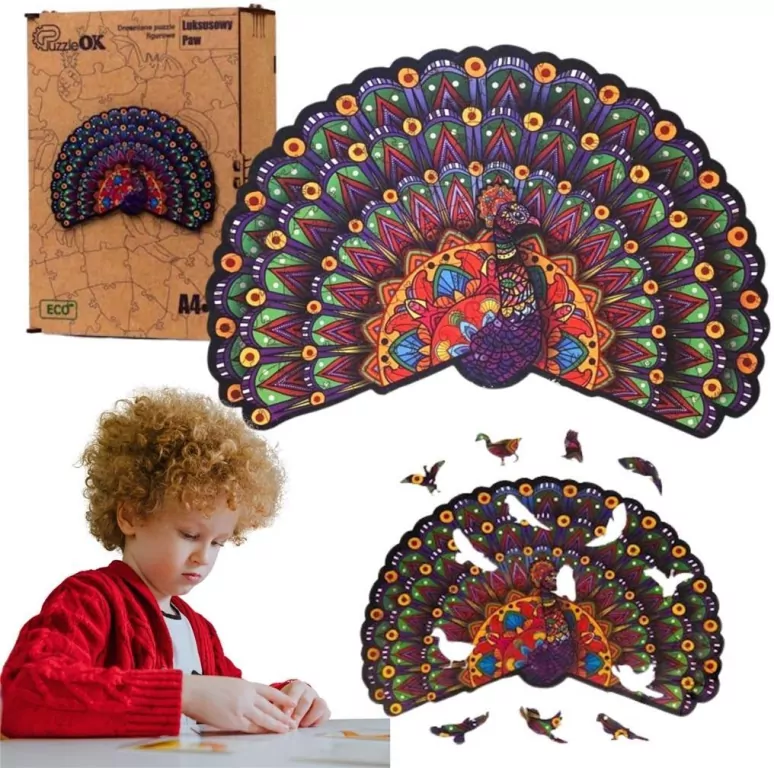 Puzzle drewniane eko 78. Luksusowy paw - tantis.pl