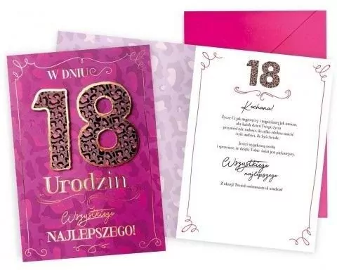 Karnet okolicznościowy. Urodziny 18. Kukartka - tantis.pl