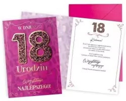 Karnet okolicznościowy. Urodziny 18. Kukartka
