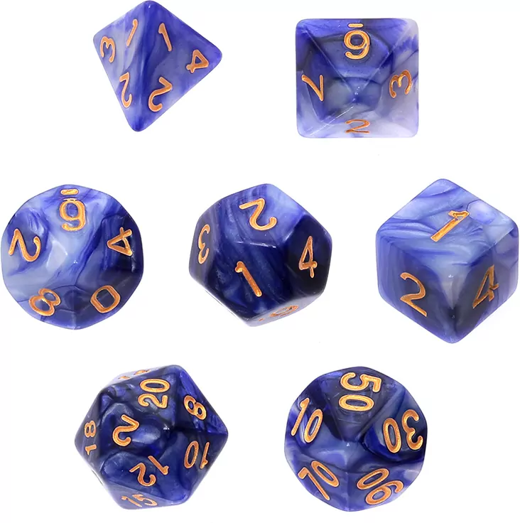 Komplet kości RPG. Fioletowo-srebrne. Dwukolorowe. REBEL - tantis.pl