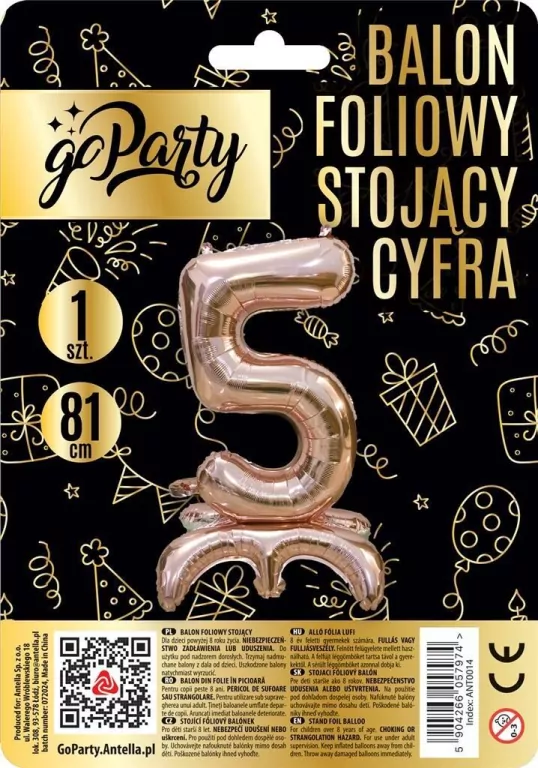 Balon foliowy stojący 5 rose gold 81cm - tantis.pl