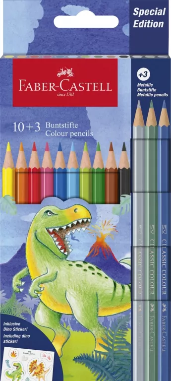 Kredki sześciokatne Dinozaur 10+3kol + naklejki - tantis.pl