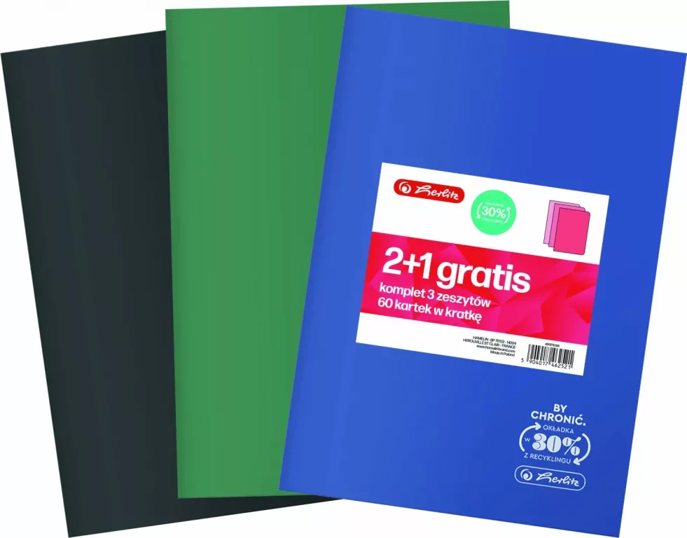 Zeszyt A5/60k kratka Eco PP (3szt) HERLITZ - tantis.pl