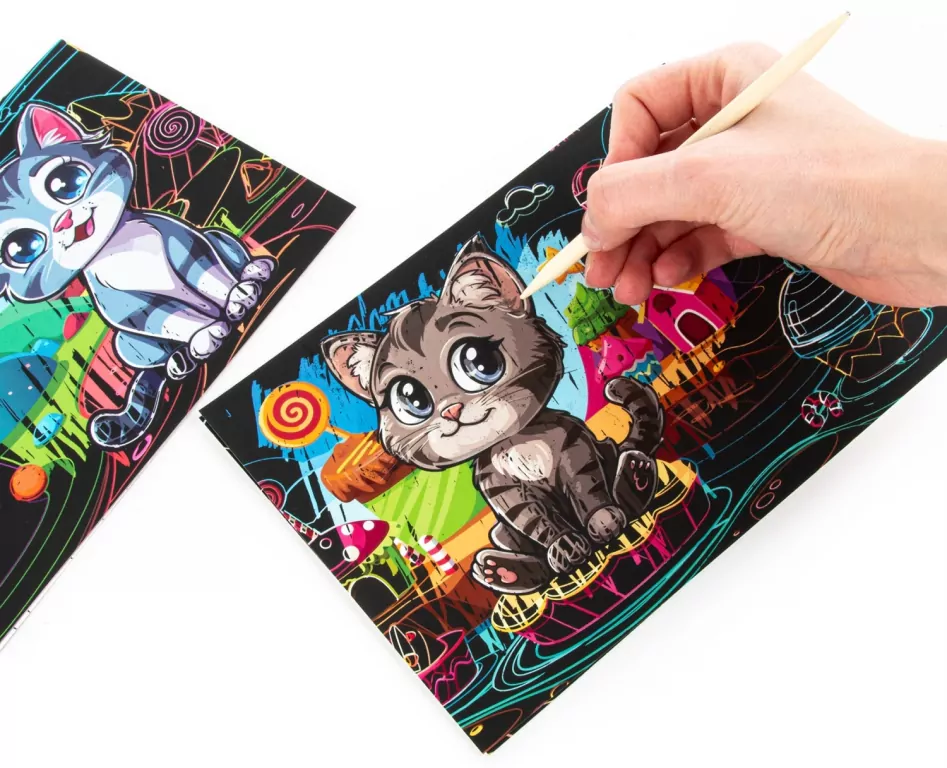 Wydrapywanka z kolorowanką 2w1 Kotki KIDEA - tantis.pl