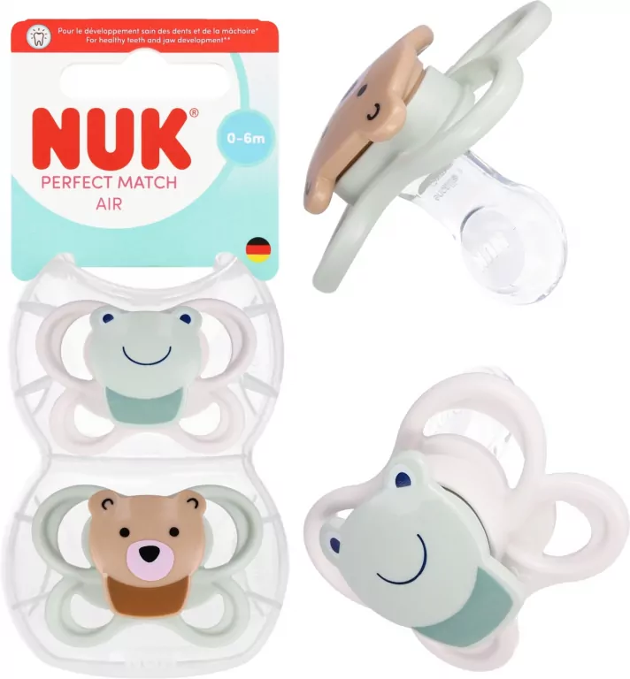 NUK. Perfect Match. Smoczek. 0-6 miesięcy. Miś. Żaba. 2 sztuki - tantis.pl
