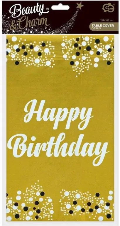Obrus foliowy B&C Happy Birthday złoty 137x183cm - tantis.pl