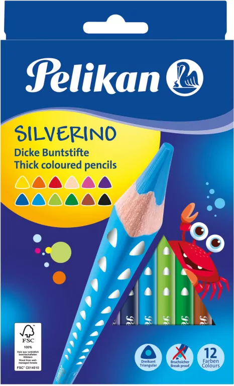 Kredki Silverino trójkątne grube 12 kolorów - tantis.pl