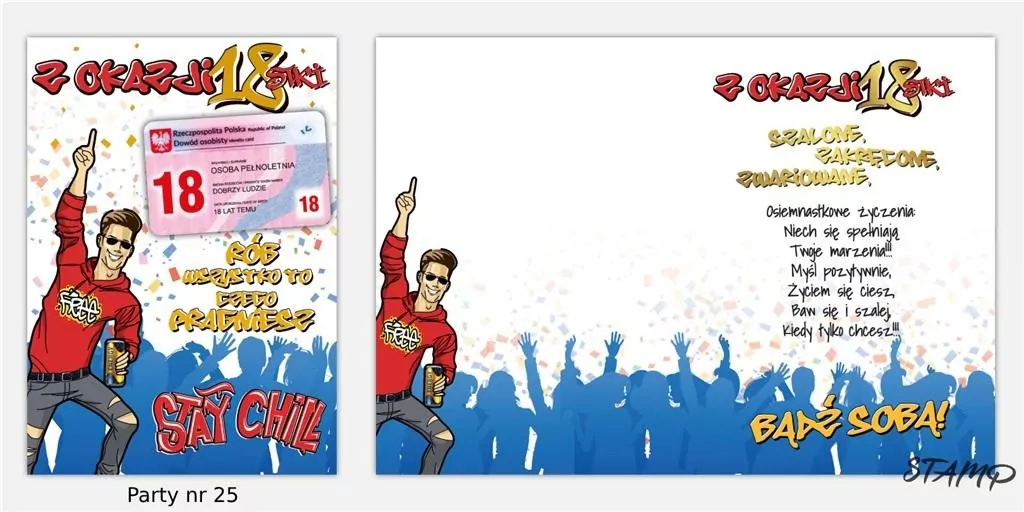 Karnet Party B6 + koperta wzór nr 25 Urodziny 18 - tantis.pl