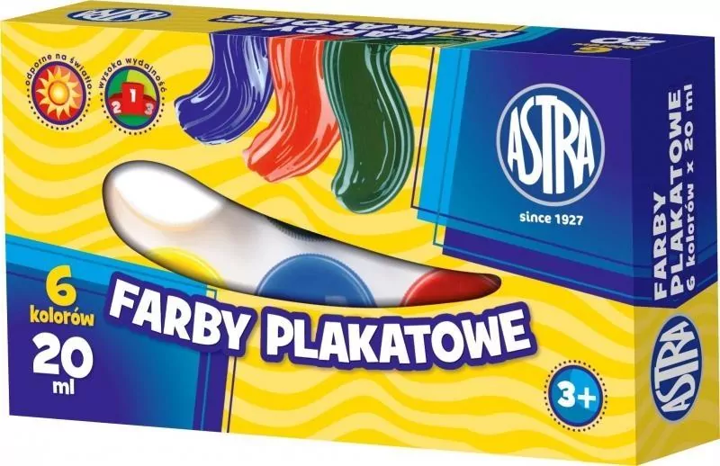 Farby Plakatowe 6 kolorów 20ml ASTRA - tantis.pl