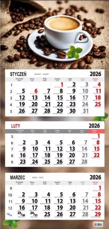 Kalendarz 2026 trójdzielny. Kawa - tantis.pl