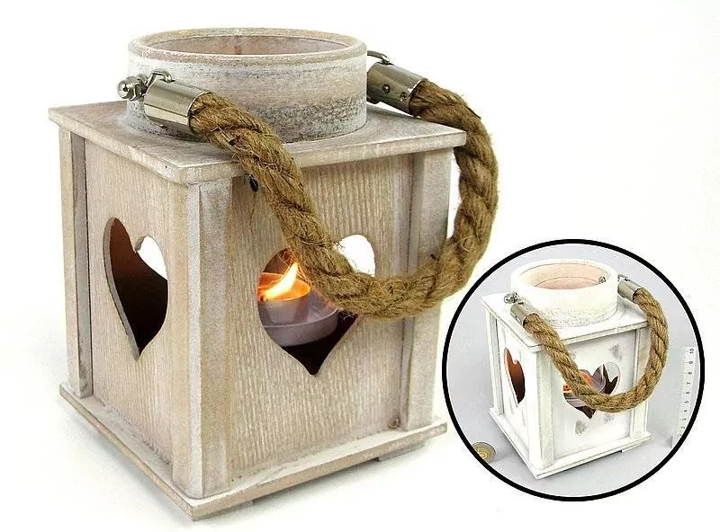 Lampion na tealight drewniany 12x16x12cm MIX - tantis.pl