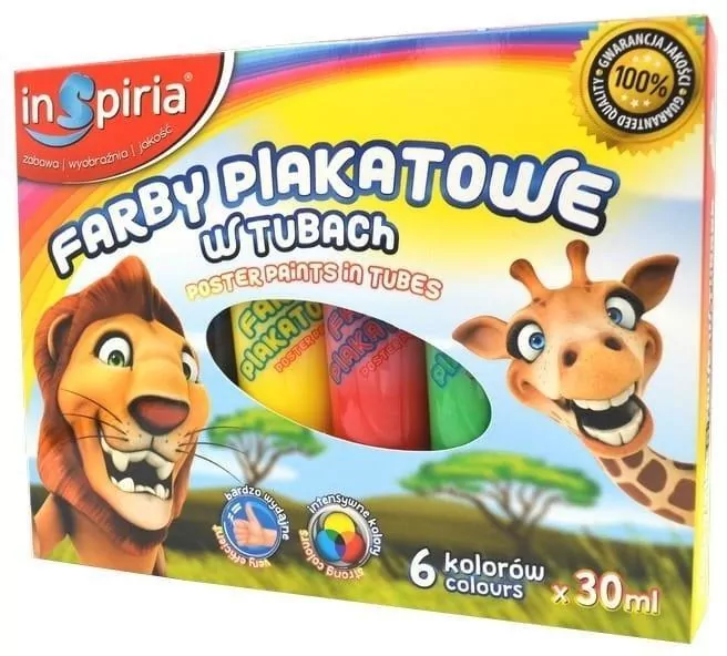 Farby plakatowe w tubach 30ml. 6 kolorów - tantis.pl