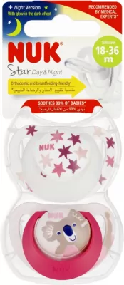 NUK. Day & Night. Smoczki. 18-36 miesięcy. Gwiazdki i koala