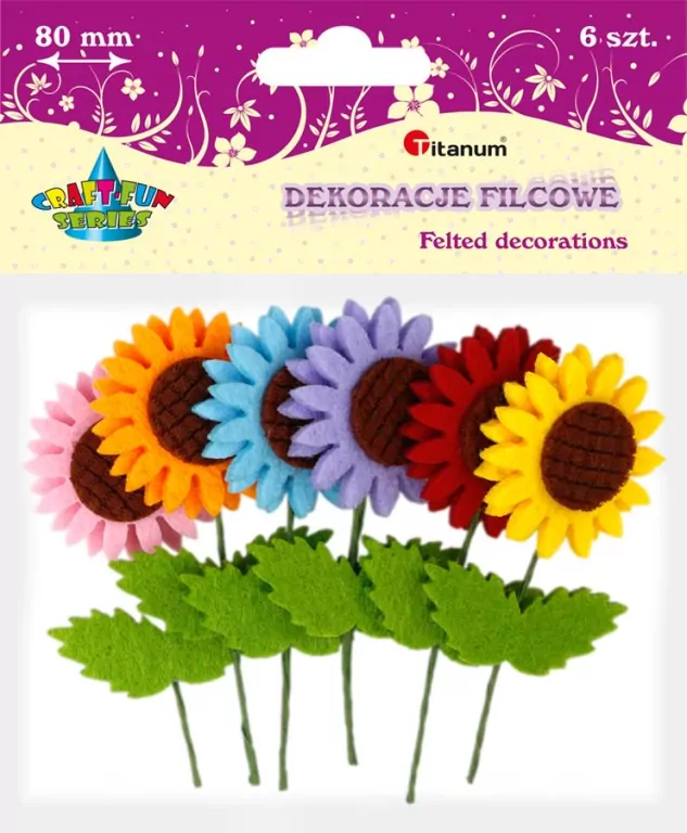 Filcowe słoneczniki na druciku 80 mm, mix - tantis.pl