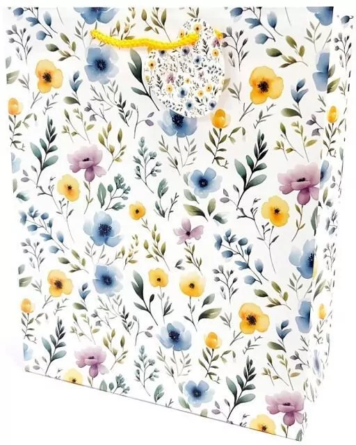 Torebka ozdobna matowa 26x32x12cm Kwiatuszki - tantis.pl