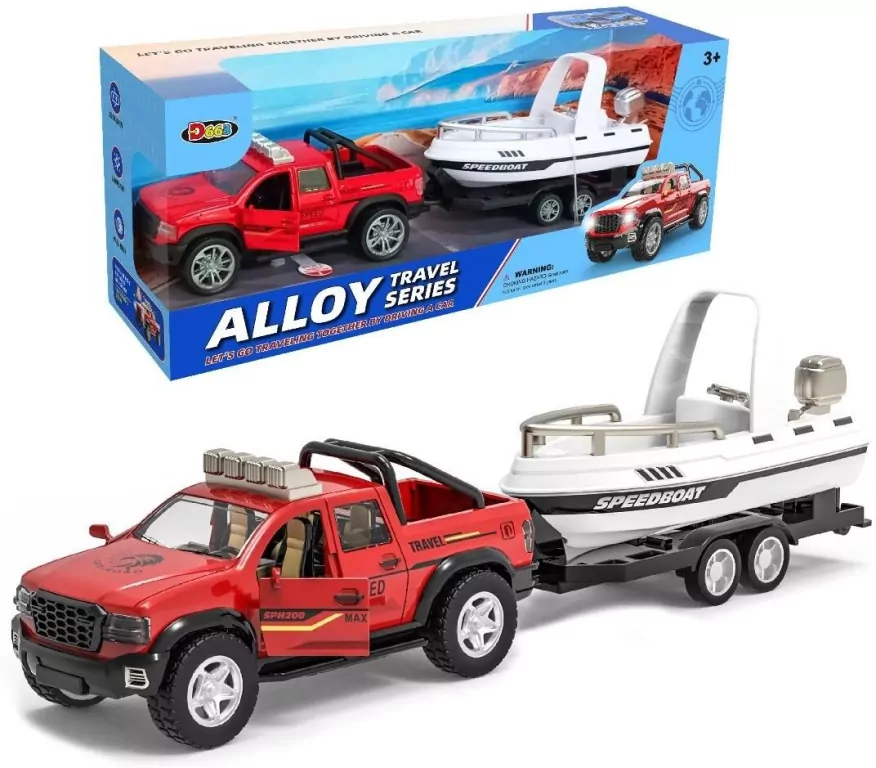 Auto terenowe metalowe z przyczepą i łodzią - tantis.pl