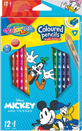 Kredki ołówkowe trójkątne Colorino Kids 13 kolorów 12 sztuk z temperówką Mickey - tantis.pl