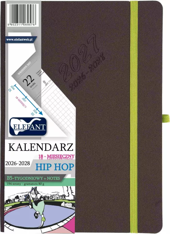 Kalendarz Hip hop 2026/27/28 B5 tyg. szary - tantis.pl
