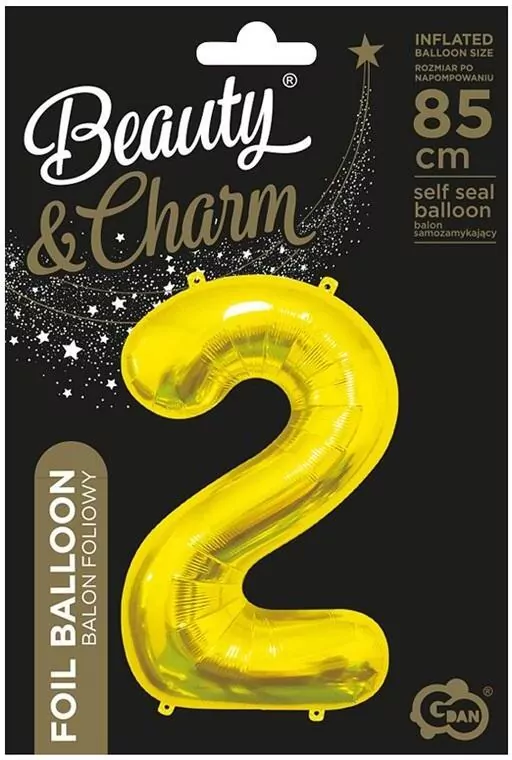 Balon foliowy złoty 85cm. Cyfra 2 - tantis.pl
