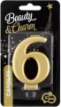 Świeczka cyferka 6 Beauty&Charm metalik złota 8cm - tantis.pl