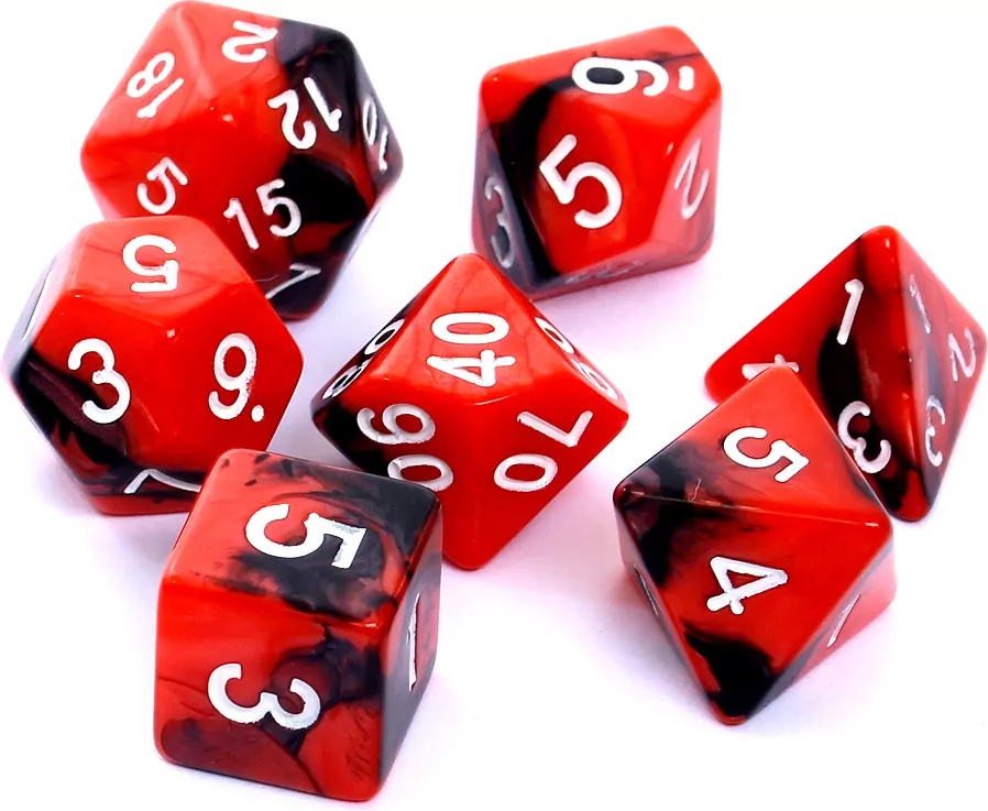 Komplet kości RPG. Czerwono-czarne. Dwukolorowe. REBEL - tantis.pl