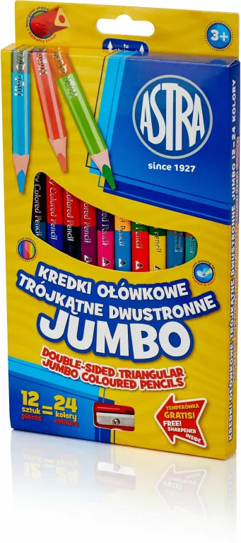 Kredki ołówkowe dwustronne Jumbo. 12 sztuk 24 kolory - tantis.pl