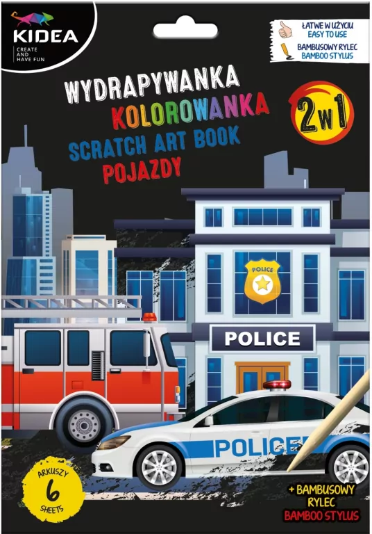 Wydrapywanka z kolorowanką 2w1 Pojazdy KIDEA - tantis.pl