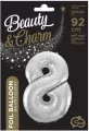Balon foliowy cyfra 8 Beauty&Charm srebrna 92cm - tantis.pl