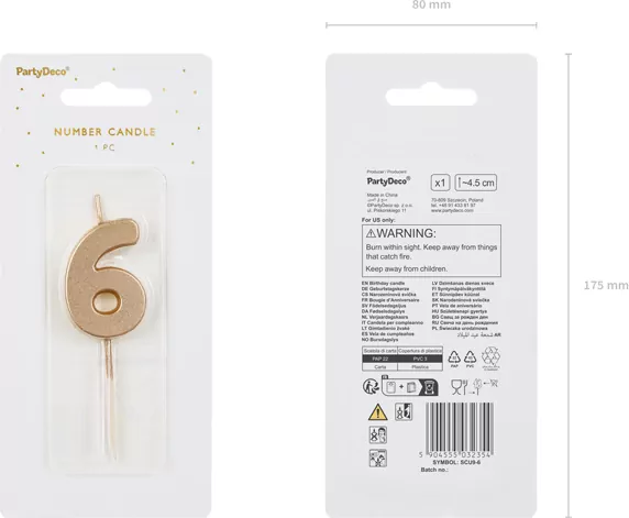 Świeczka urodzinowa cyfra 6 złota 4,5cm - tantis.pl