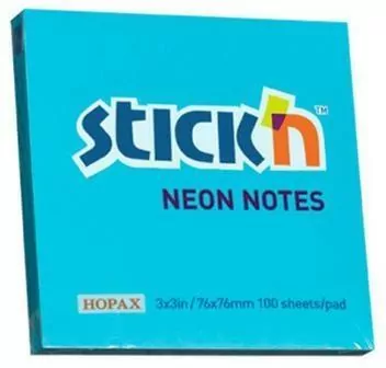 Notes samoprzylepny 76x76 mm niebieski neon 100 sztuk - tantis.pl