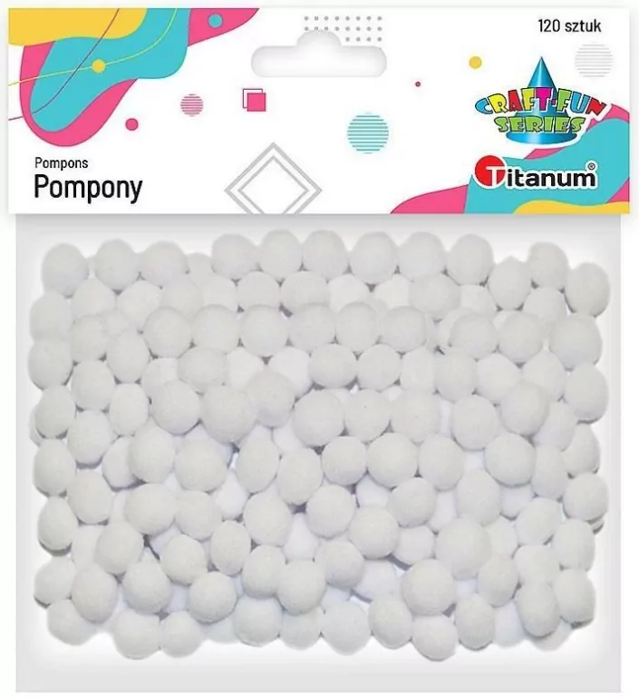 Pompony poliestrowe 10mm, białe - tantis.pl