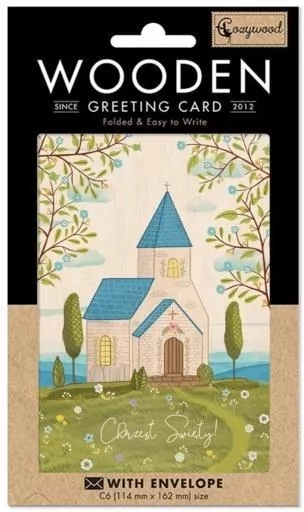 Karnet drewniany C6 + koperta Chrzest Kościół - tantis.pl