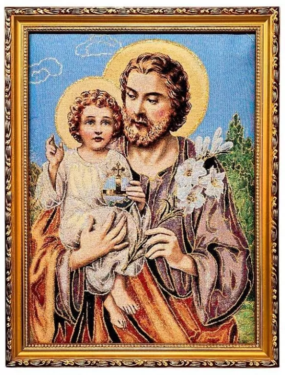 Obraz Haftowany Św. Józef z dzieciątkiem 42x32cm - tantis.pl