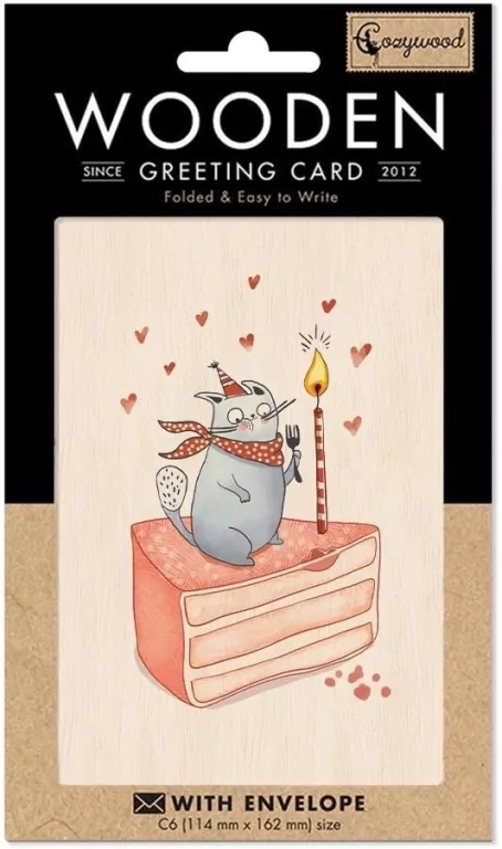 Karnet drewniany C6 + koperta Tort i kot - tantis.pl