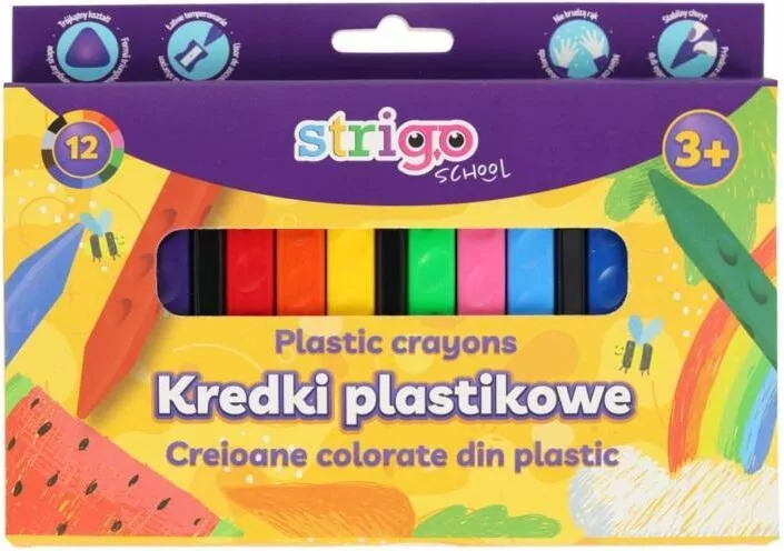 Kredki plastikowe trójkątne 12 kolorów STRIGO - tantis.pl