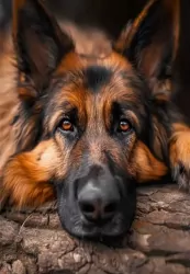 Diamentowa Mozaika Pies owczarek leżący na korze NO-2003088