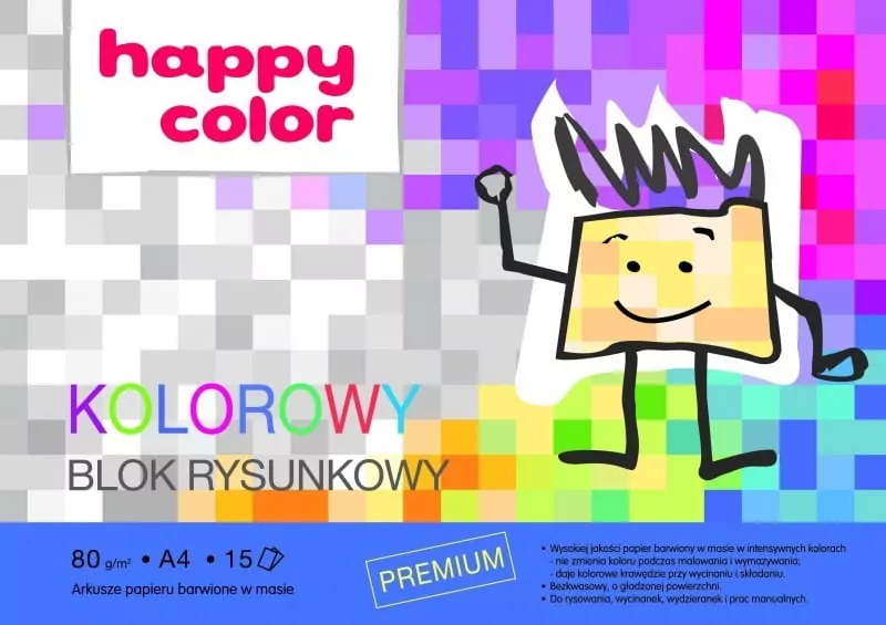 Blok rysunkowy kolorowy A4 80g. Happy Color 20 szt - tantis.pl