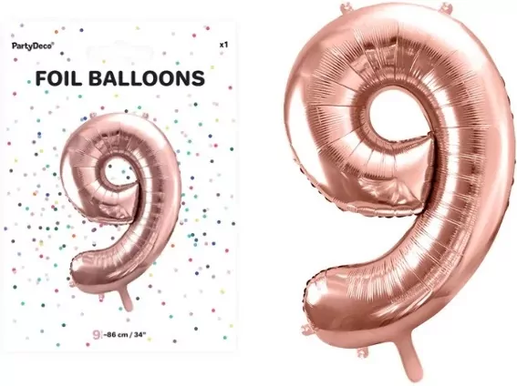 Balon foliowy cyfra 9 86cm różowe złoto - tantis.pl