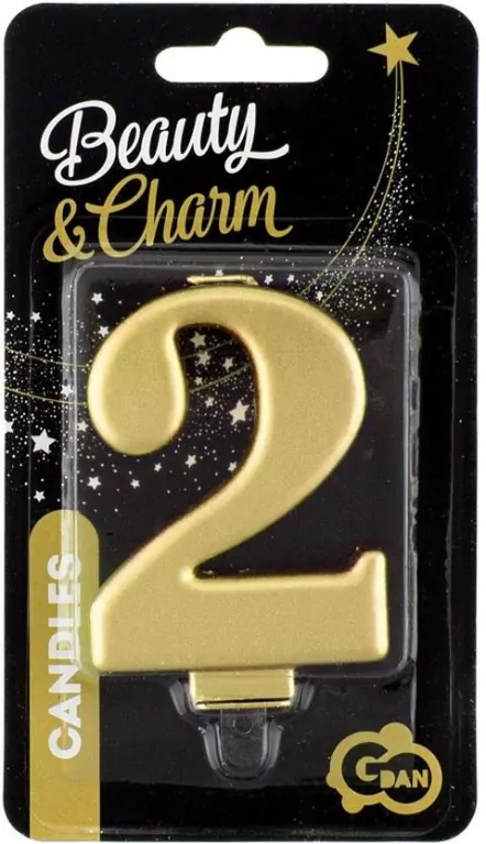 Świeczka cyferka 2 Beauty&Charm metalik złota 8cm - tantis.pl